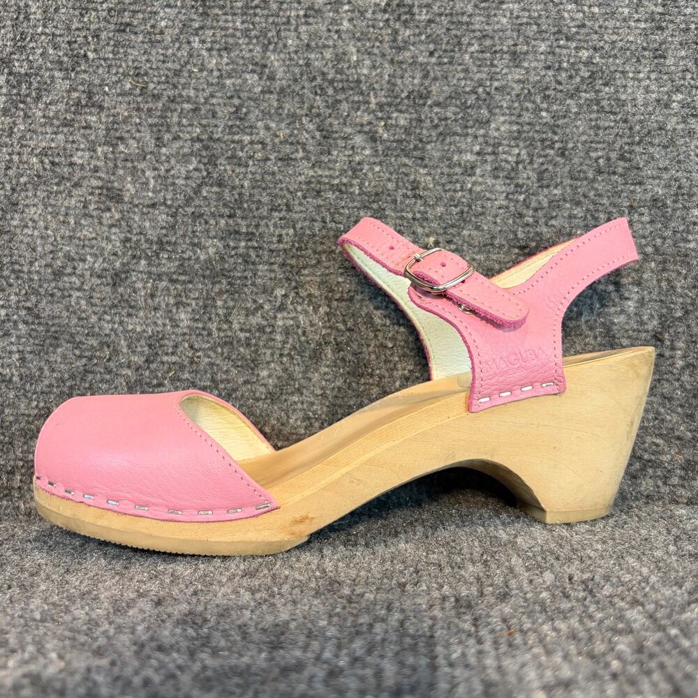 Swedish Clogs Maguba Pink Leather Wooden Platform Sandals Shoes Size 38 EU 8 US